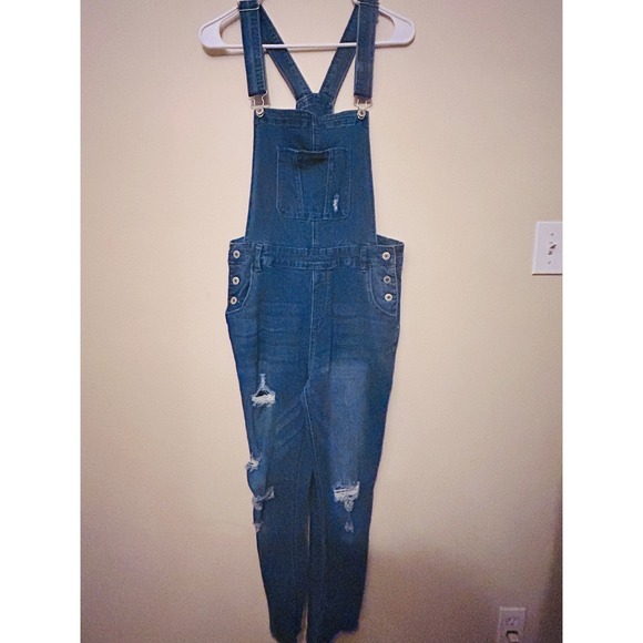 Star Denim - Star Distressed Denim Overalls Women Size Medium Blue Excellent Stretch Bib